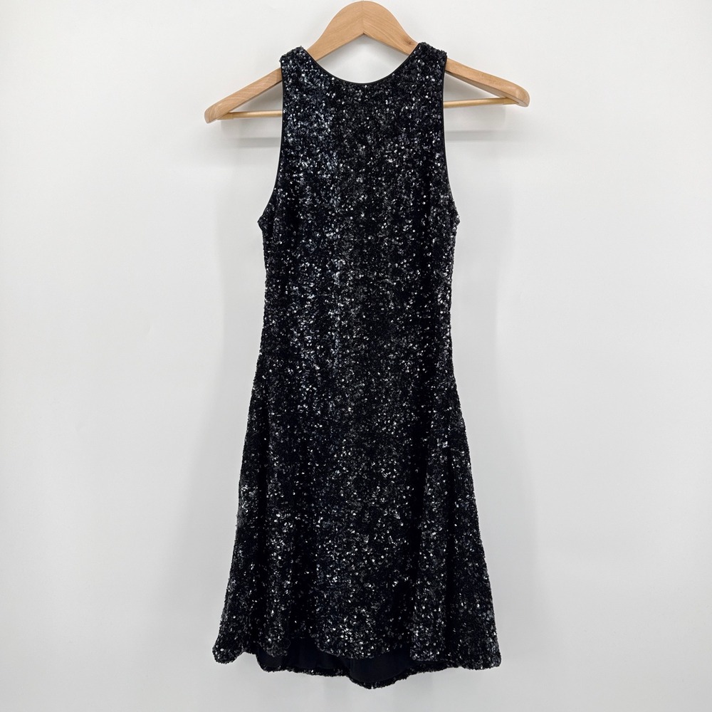 Dress the‎ Population Black Sequin Mini Dress Sleeveless Back Zip Womens Small